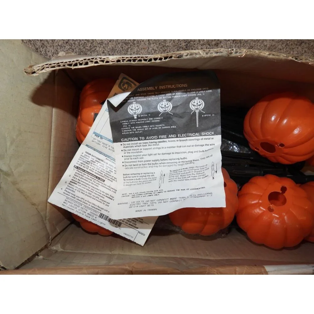 Vintage Lot 8 90's Halloween Blow Mold Pumpkin String Lights on Stakes Outdoor